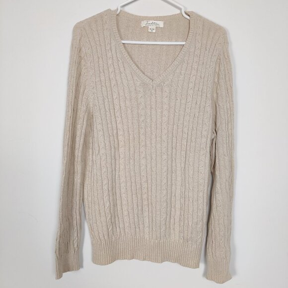Tradition Country Collection Women's Sweater Size XL 18 Beige Cotton Cable Knit - Picture 1 of 7